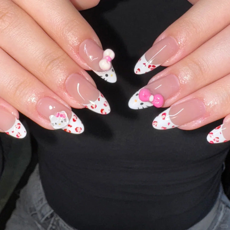 Sweet Leopard French short almond press-on nails