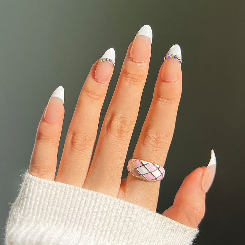 Crystal Nude French rhinestone press-on nails