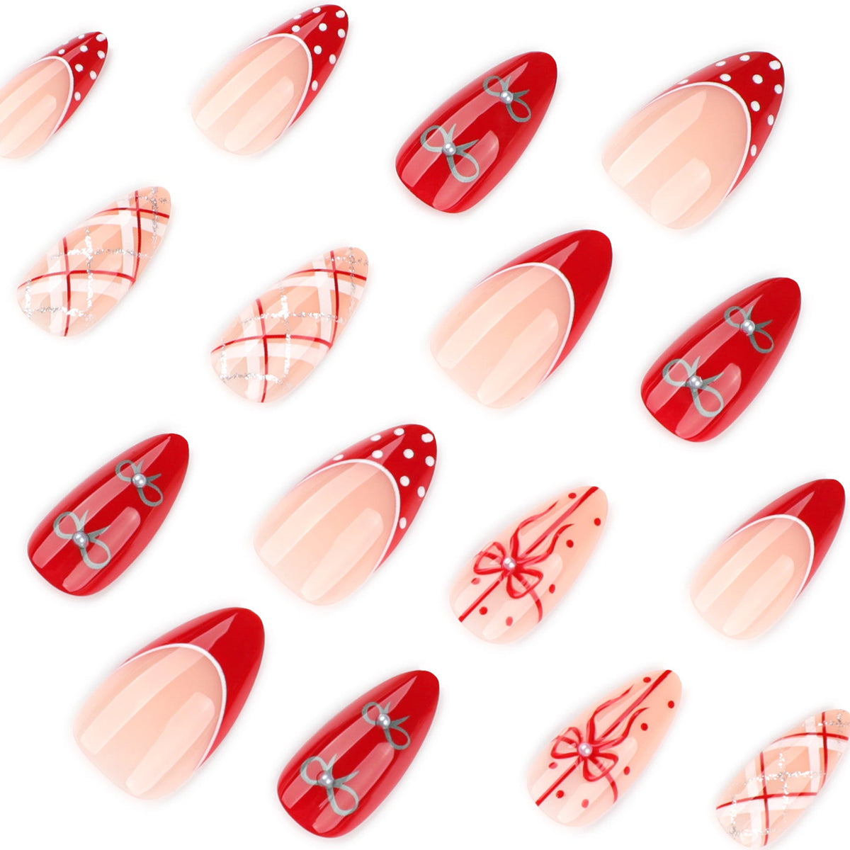 Festive Bow Plaid red press-on nails