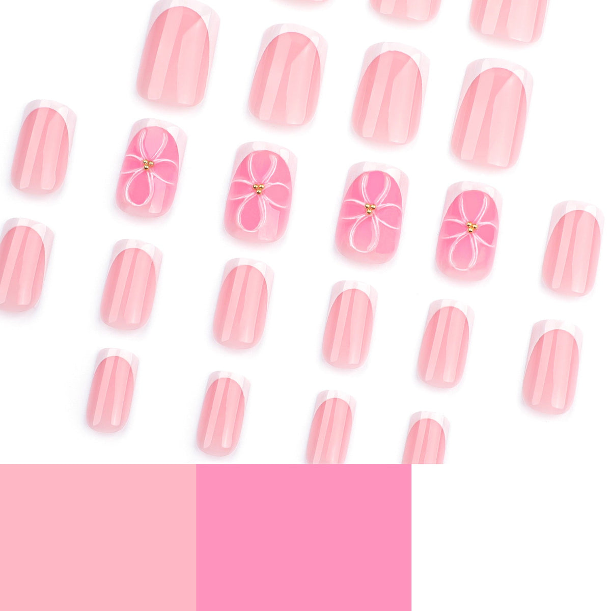 Blush 3D Blossom French short square press-on nails