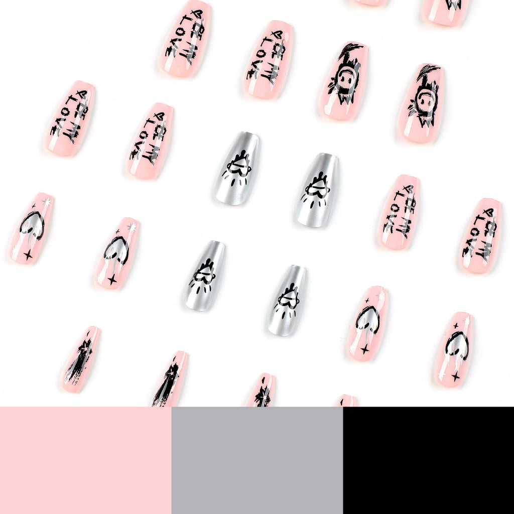 Pink Graffiti Heart press-on nails