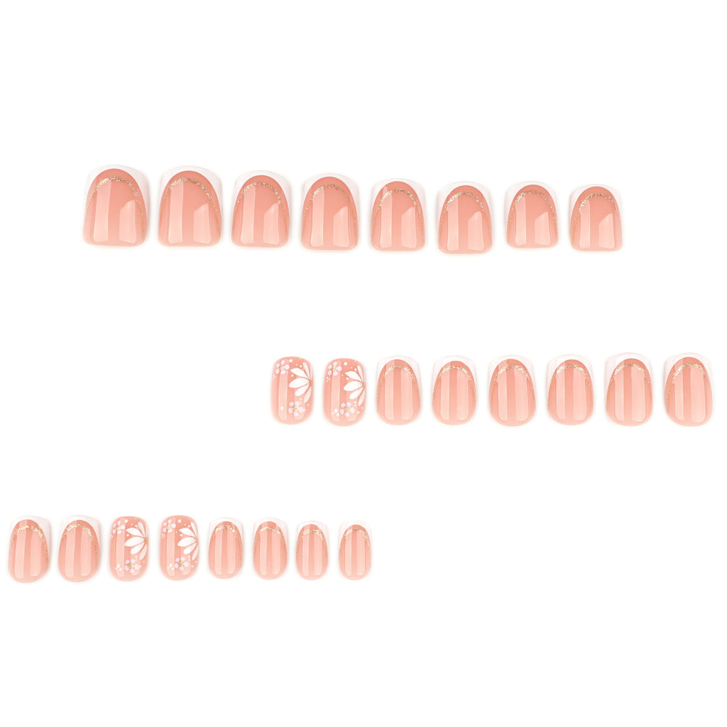 Gilded Blossom French short square press-on nails
