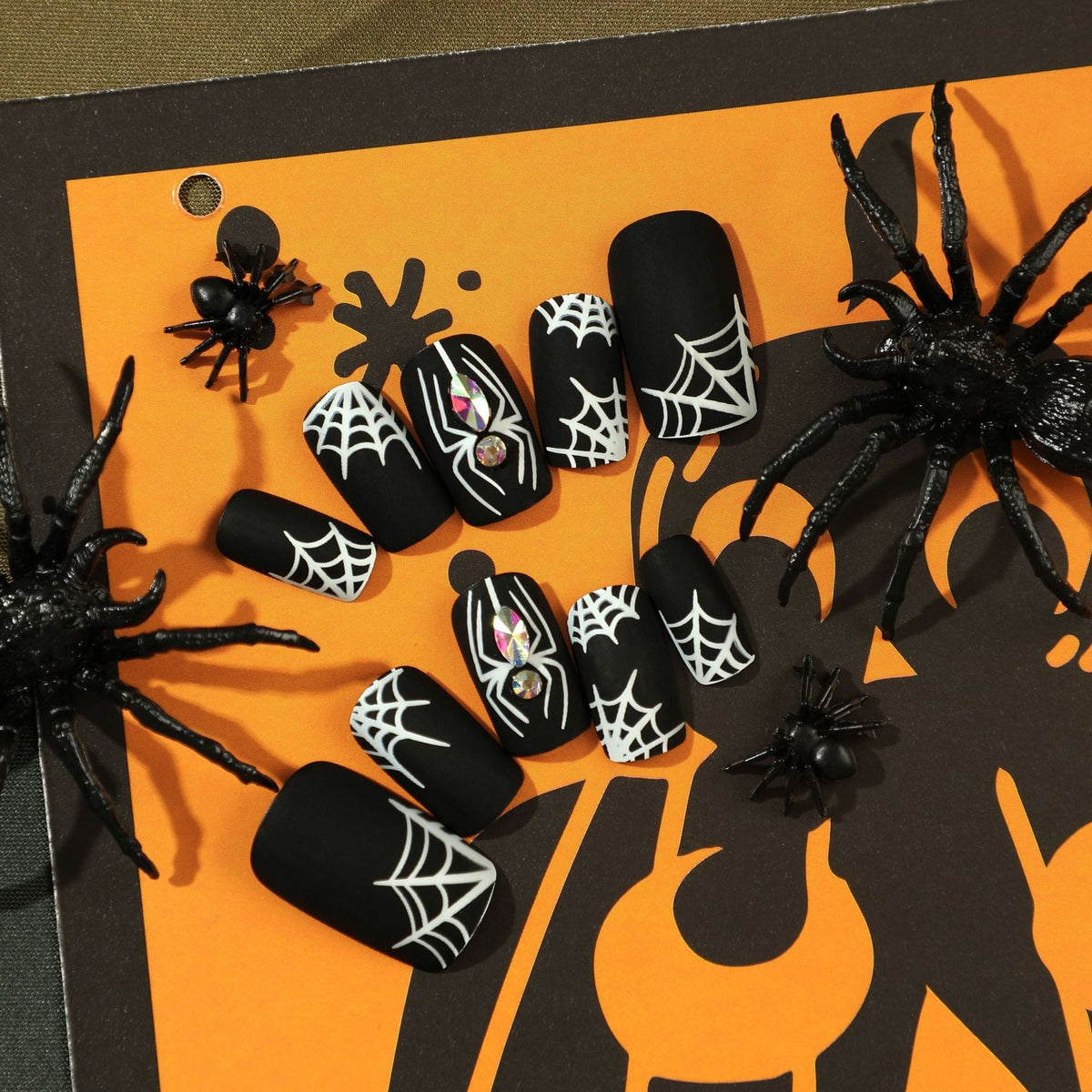Midnight Web matte black Halloween press-on nails