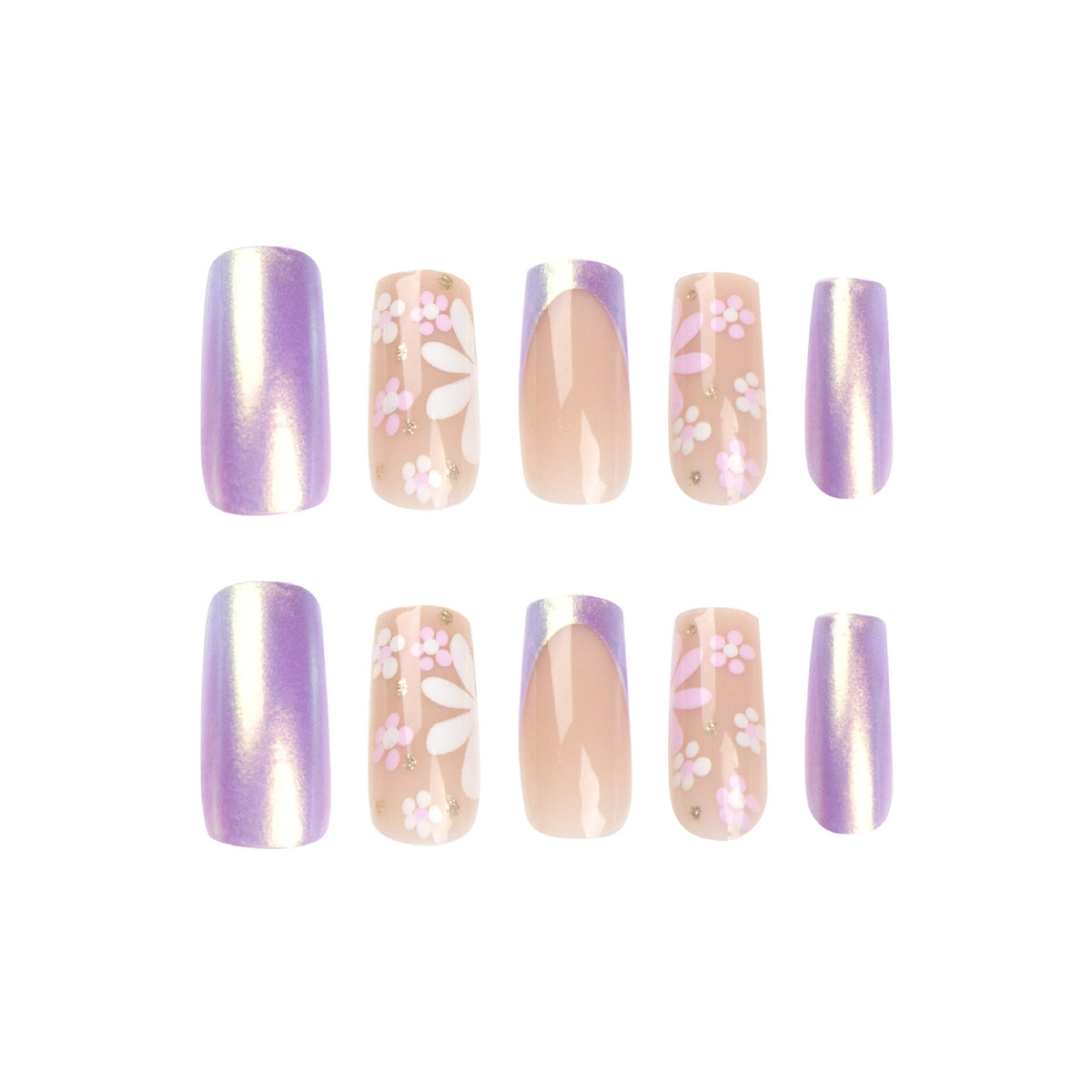 Chameleon Blossom pink and white press-on nails