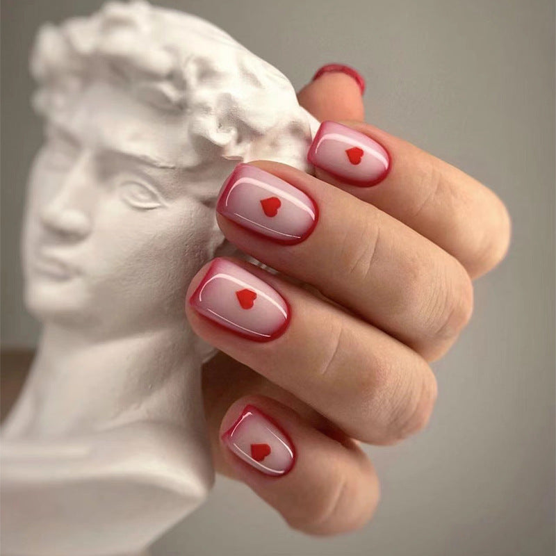 Scarlet Heart French red outline press-on nails
