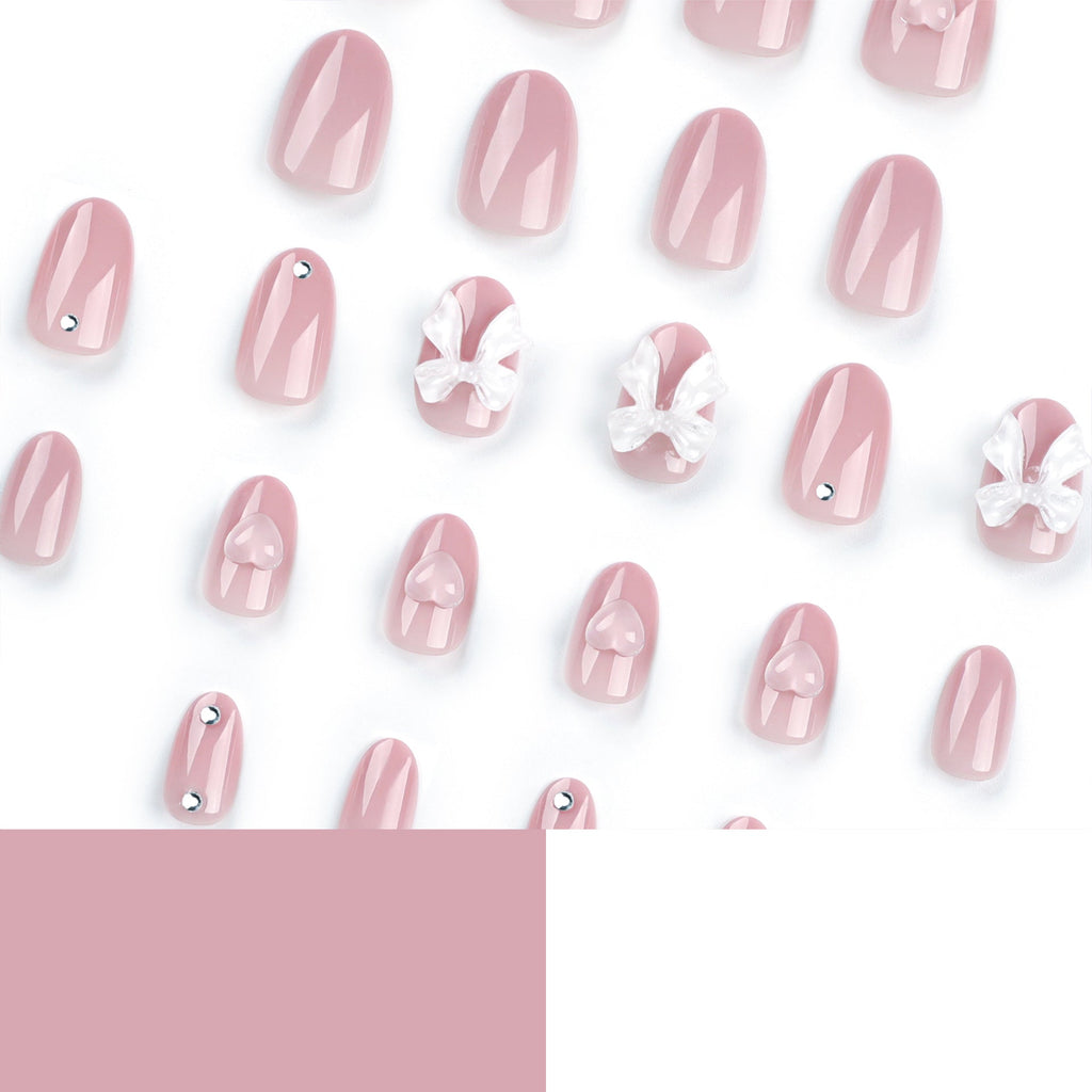 Blush Bow Heart pink press-on nails