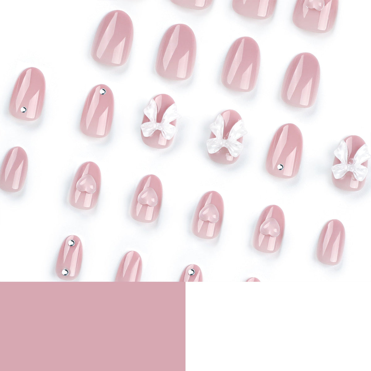 Blush Bow Heart pink press-on nails