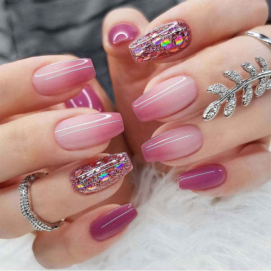 Purple Blush Fade glitter press-on nails
