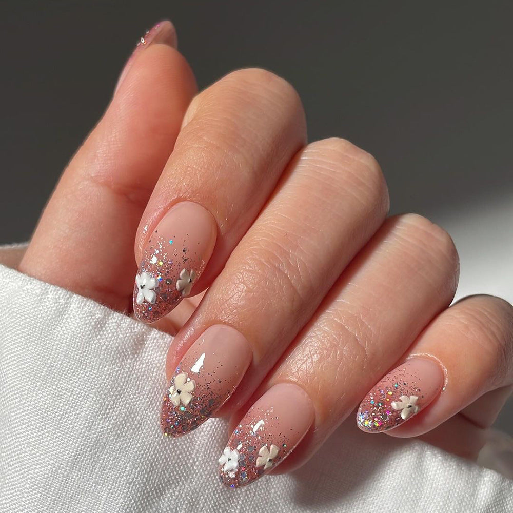 Summer Blossom French glitter press-on nails