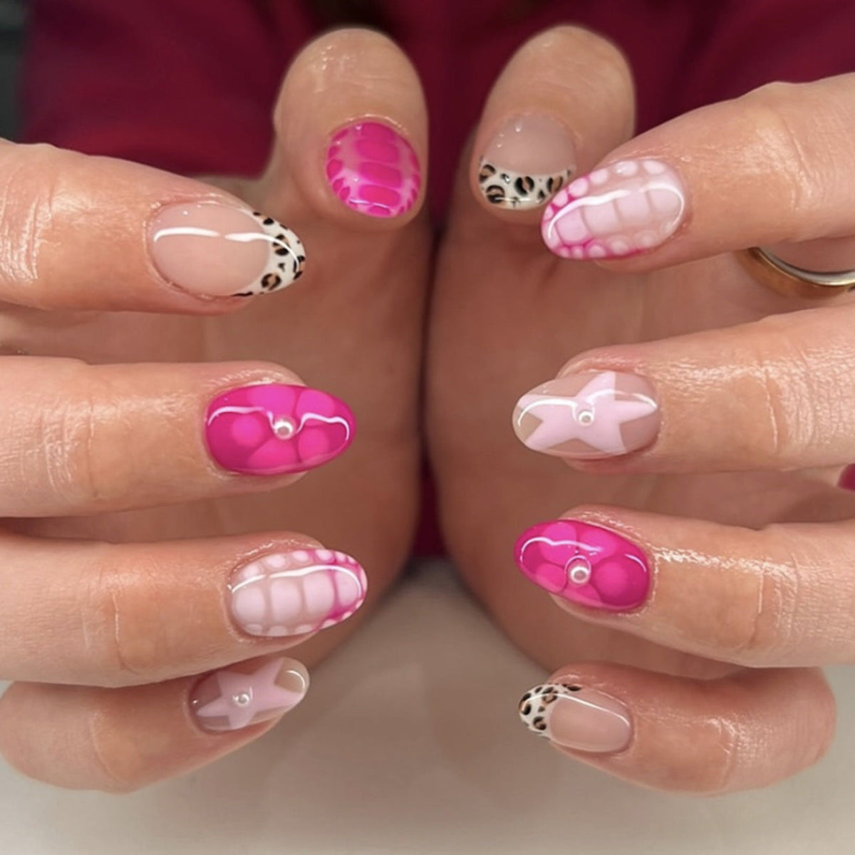 Rose Star Bloom short almond press-on nails