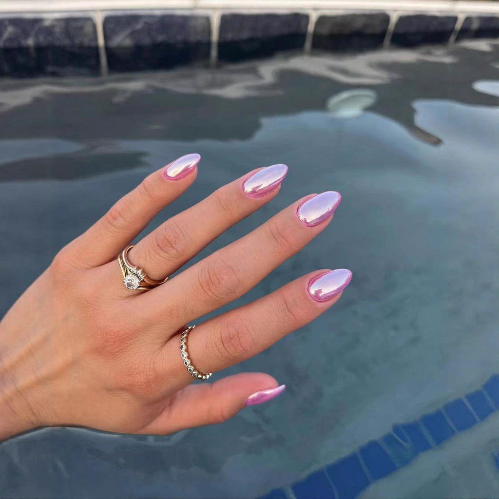 Pearl Chrome Glow iridescent press-on nails