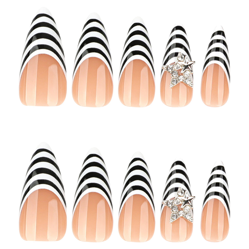 Zebra Star Rhinestone long pointed press-on nails, alternate view 5