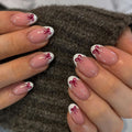 Burgundy Bow French white French press-on nails