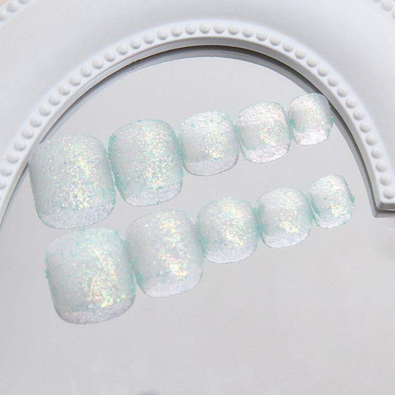 Silver Flash press-on toenails