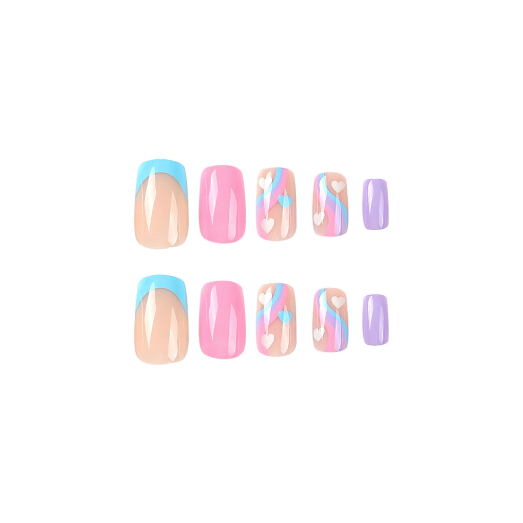 Blue Violet Wave heart press-on nails