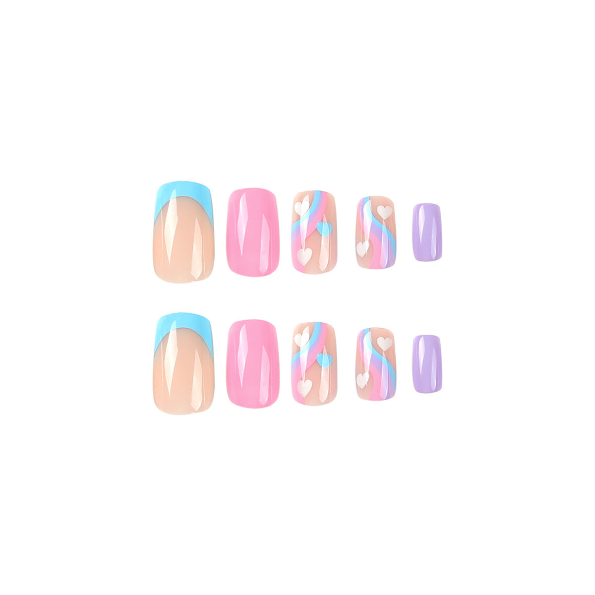 Blue Violet Wave heart press-on nails
