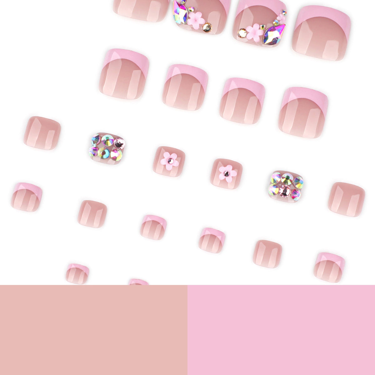 Blush French short square press-on toenails