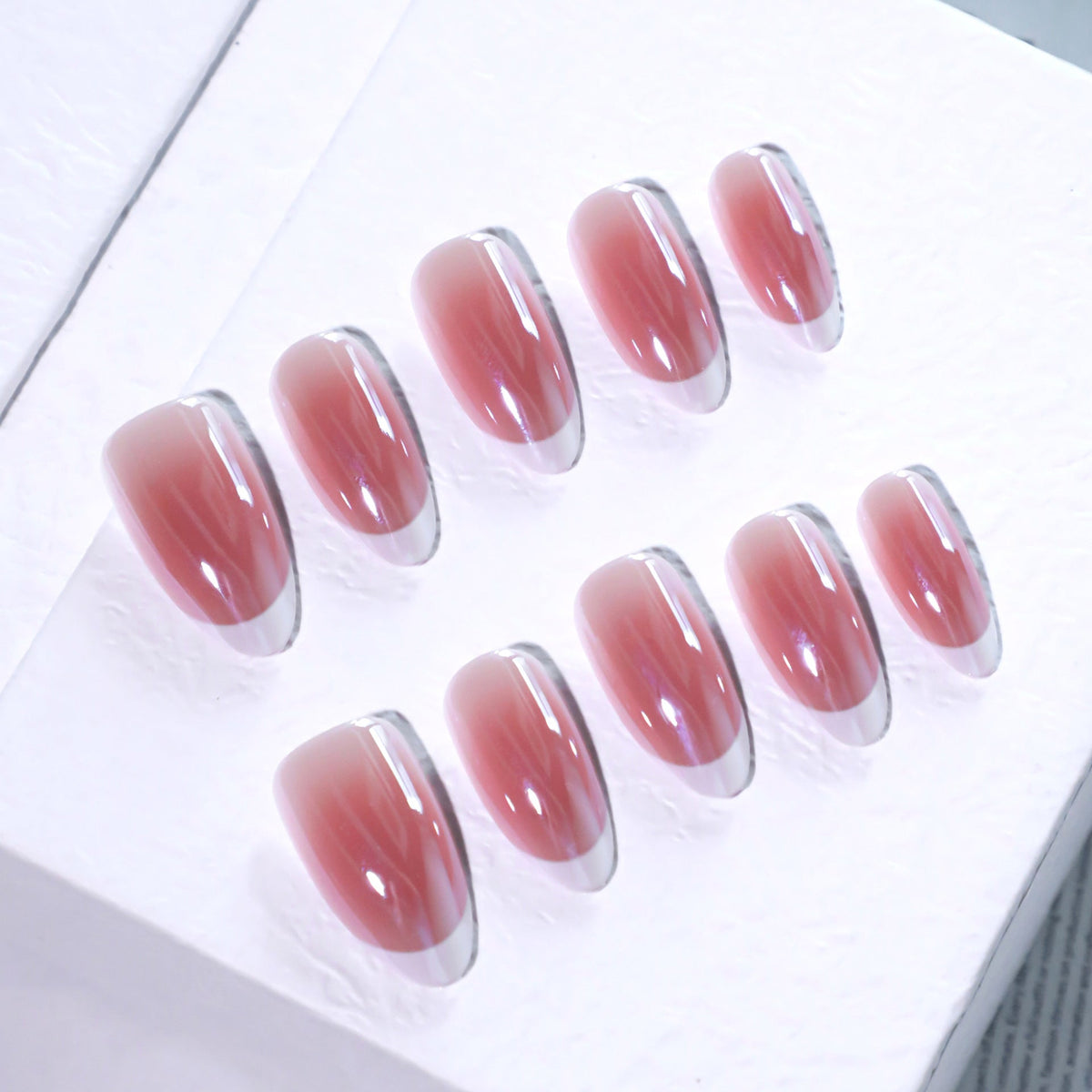 Blush French Almond red and white press-on nails