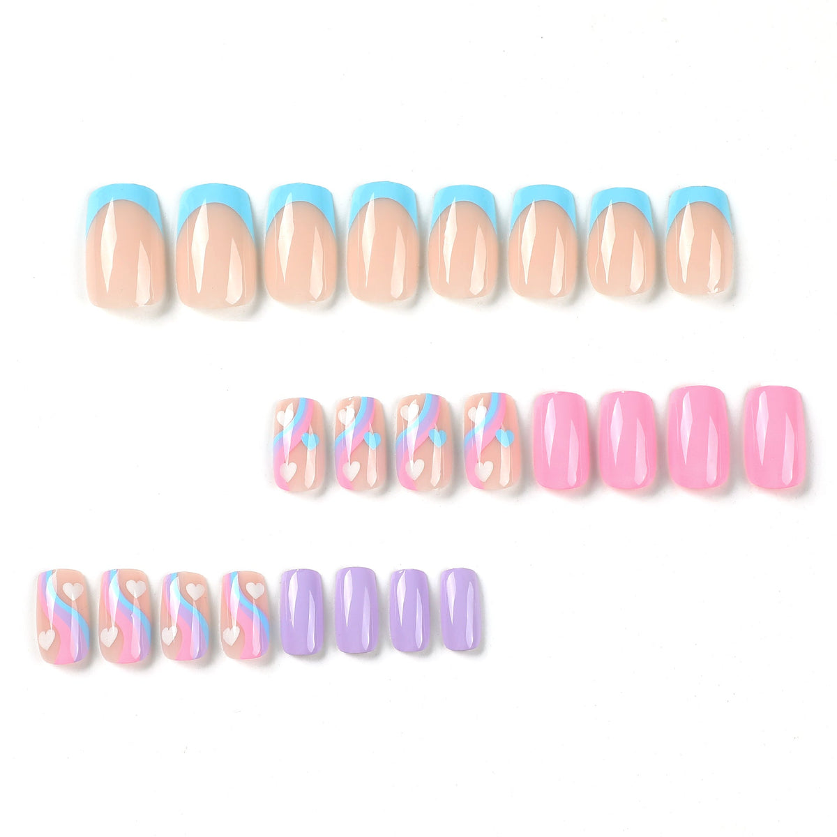 Blue Violet Wave heart press-on nails