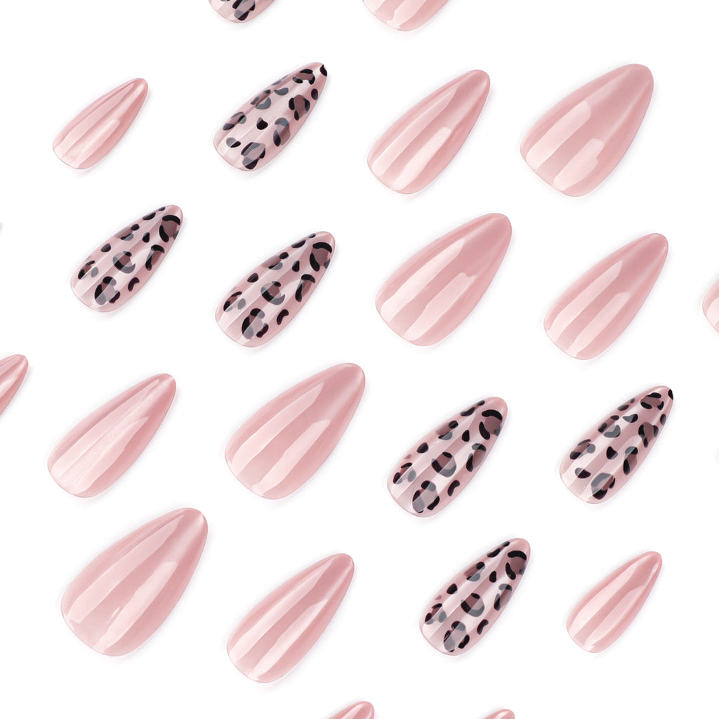 Leopard Cat Eye short almond press-on nails