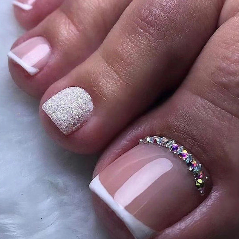 Crystal Flash French press-on toenails