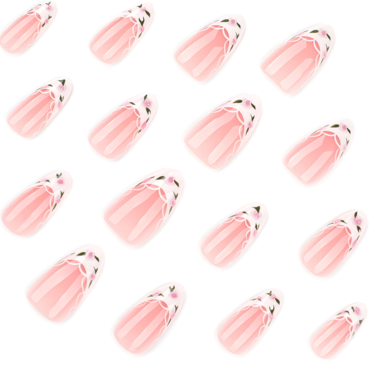 Green Leaf French short almond press-on nails
