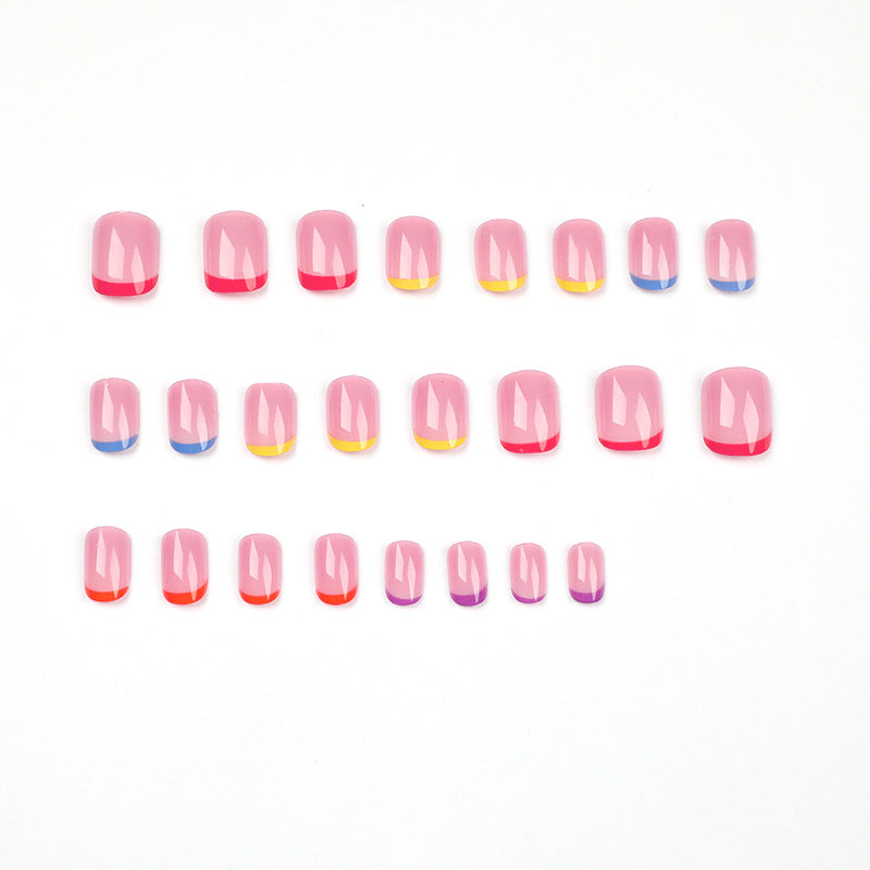 Rainbow French multicolor press-on nails