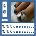 Sea Blue Stripe press-on toenails