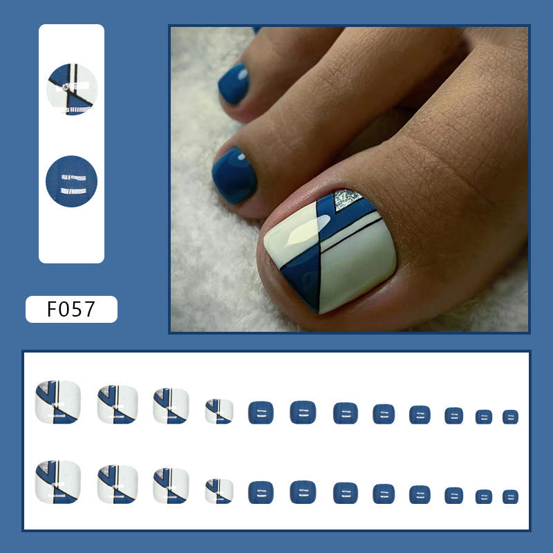 Sea Blue Stripe press-on toenails