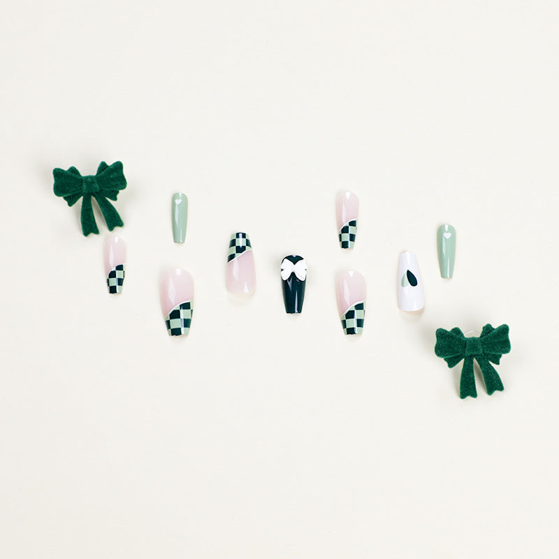 Matcha Checker green press-on nails