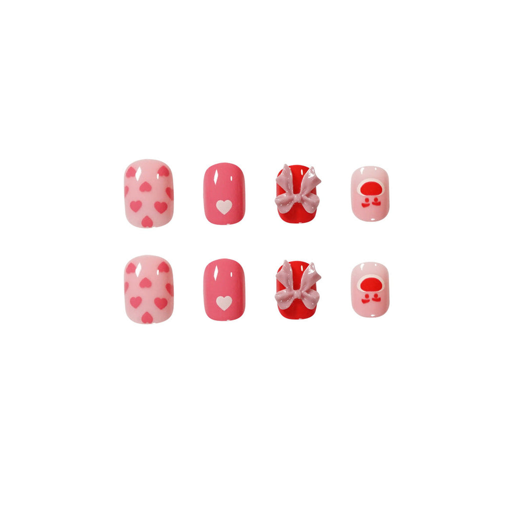 Peach Bear Bow heart press-on nails