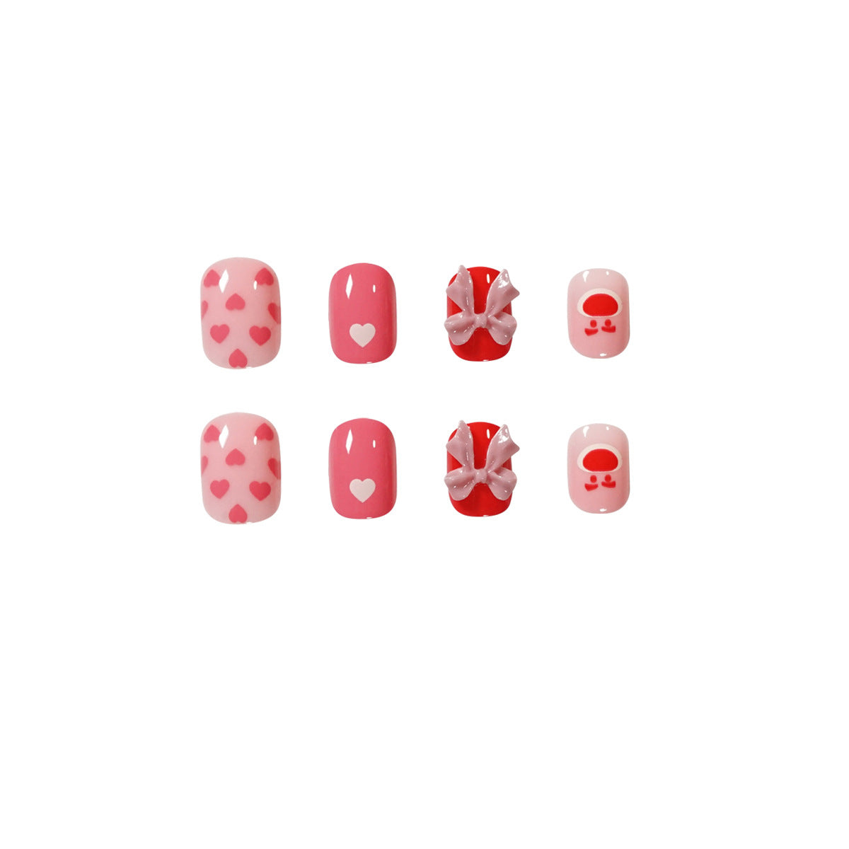 Peach Bear Bow heart press-on nails