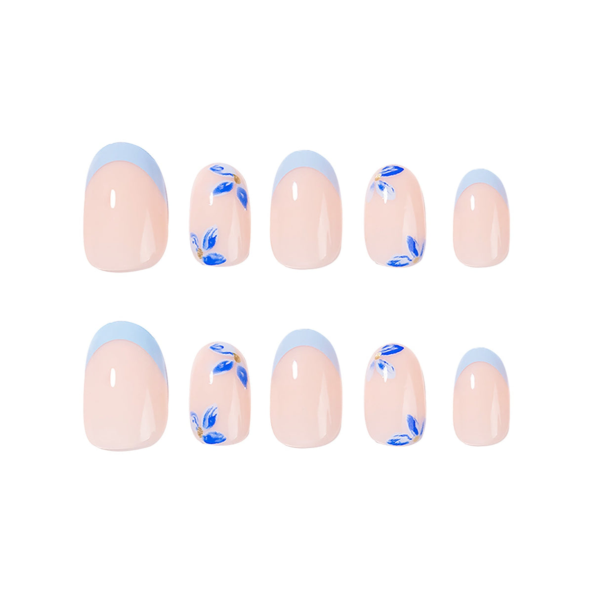 Blue Blossom French short oval press-on nails
