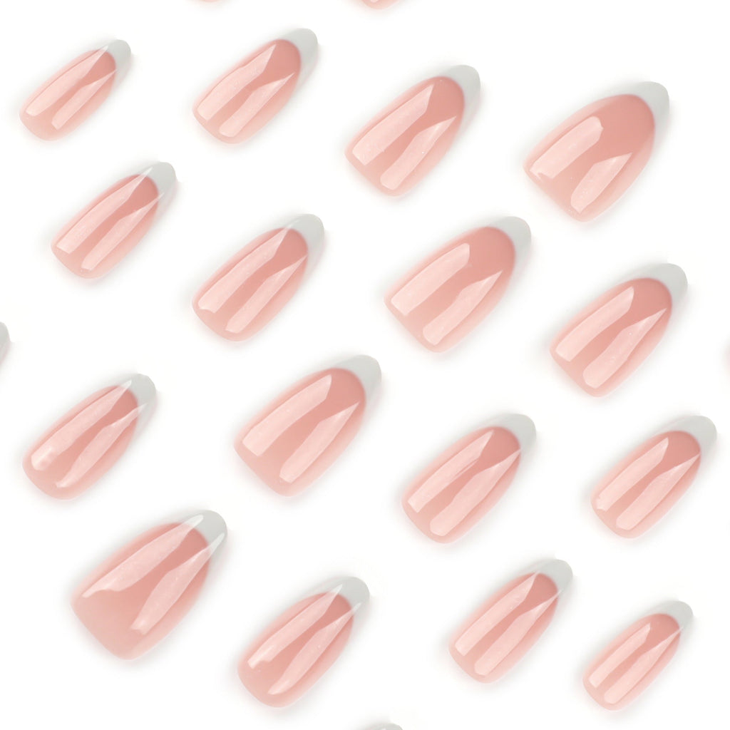 Classic White French medium almond press-on nails