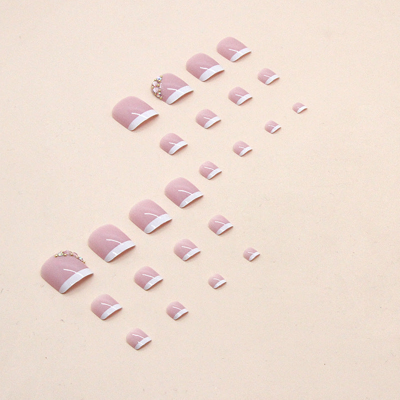Blush Crystal French pink press-on toenails