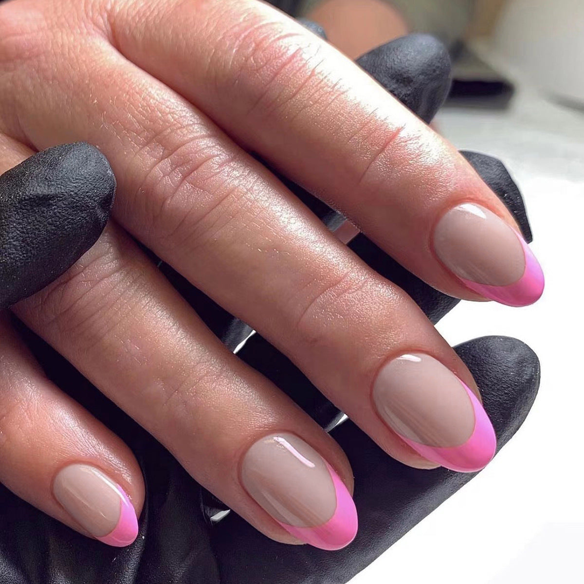 Rose French short round press-on nails