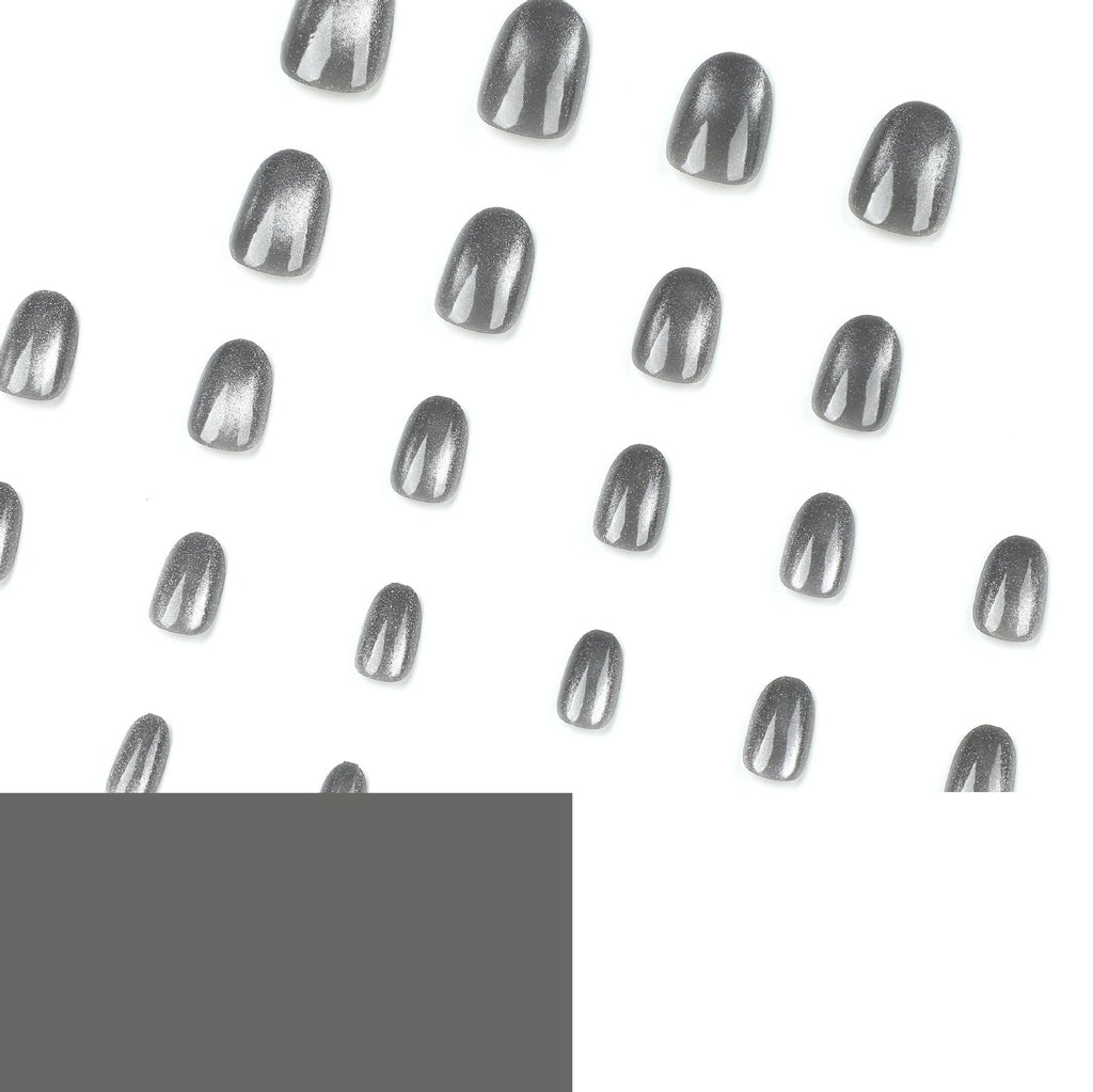 Smoke Cat Eye short gray press-on nails