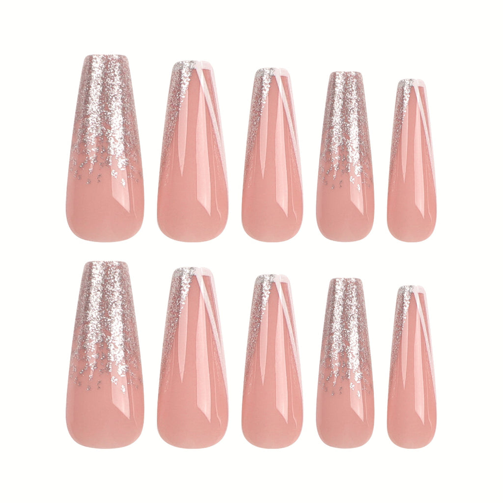 Silver French Ballet long press-on nails