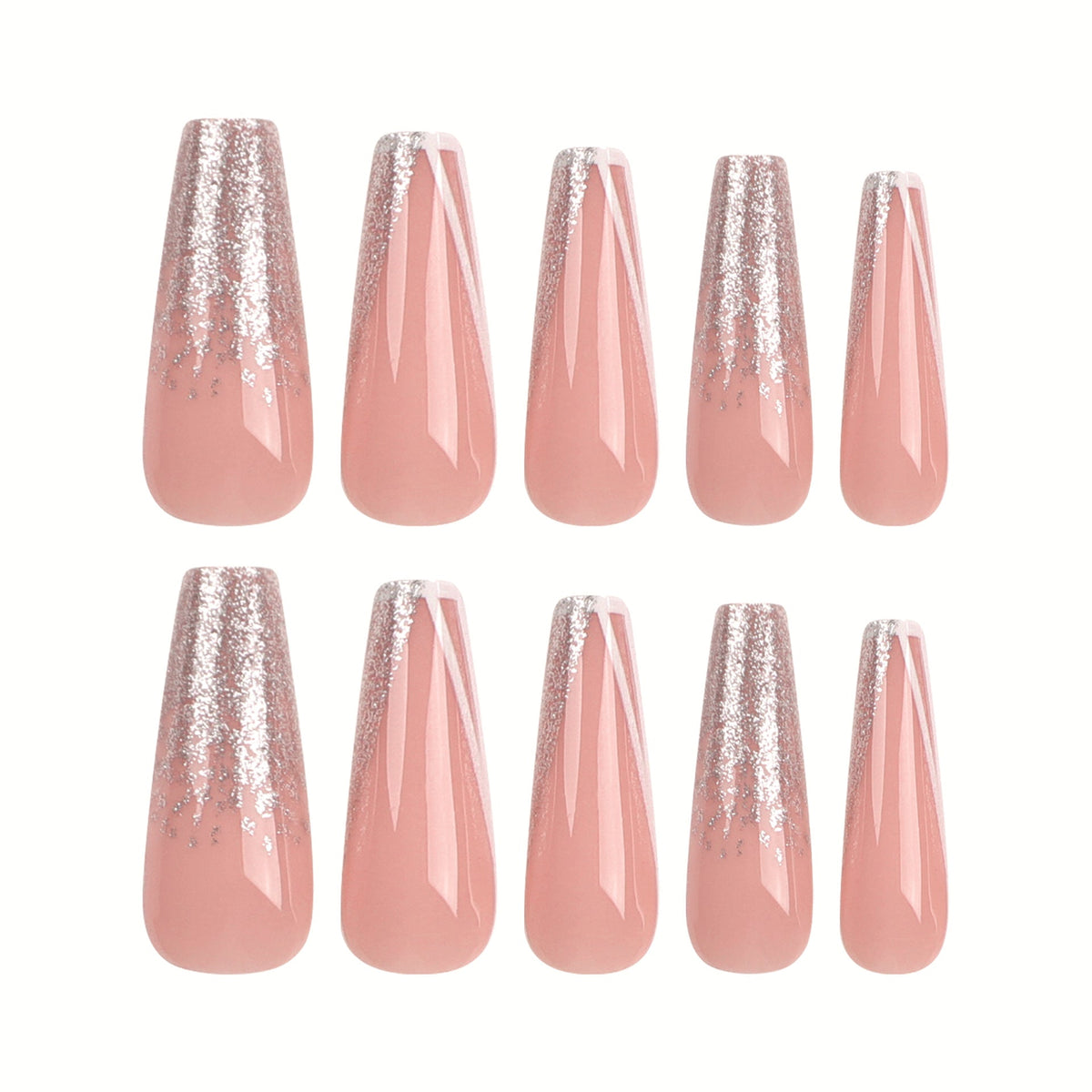 Silver French Ballet long press-on nails