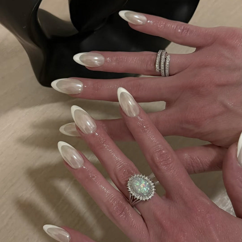 Crystal French medium almond glitter press-on nails