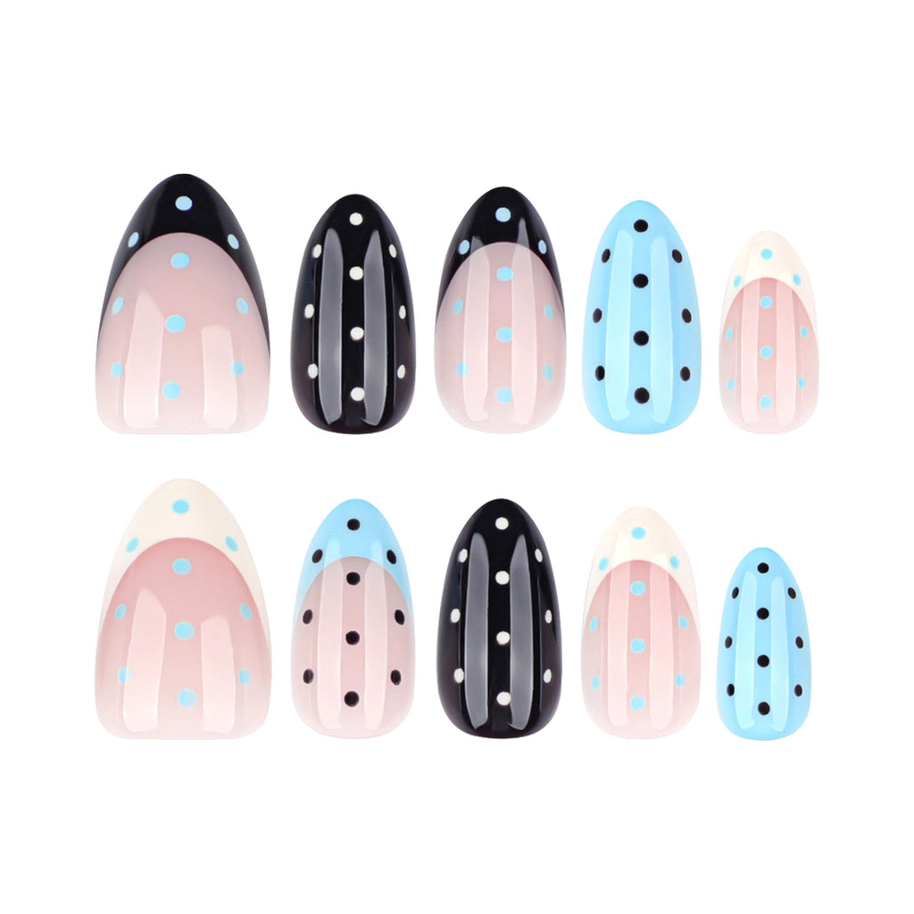 Polka Dot French almond press-on nails