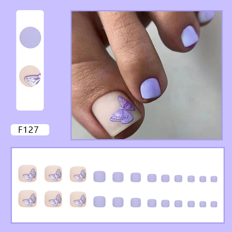 Purple Butterfly 24-piece press-on toenail set