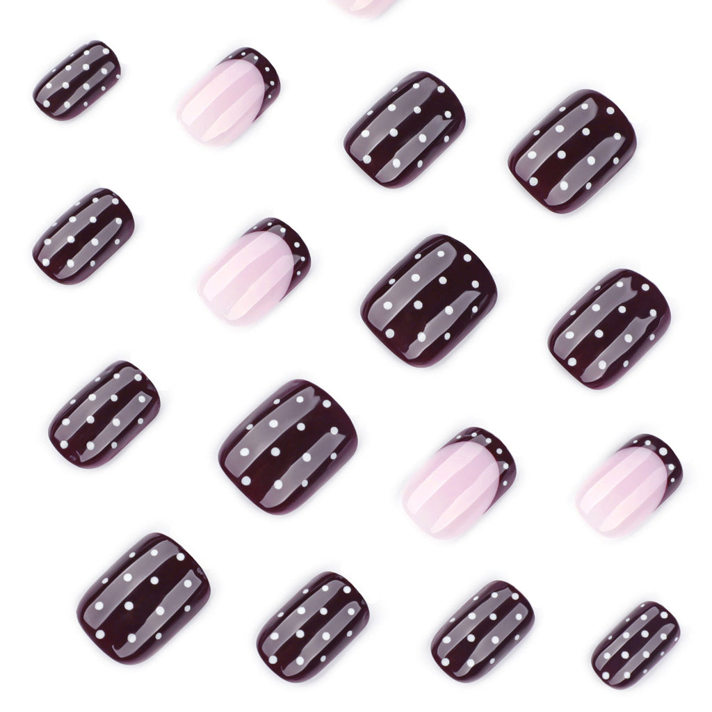 Merlot Dot short square wine red press-on nails