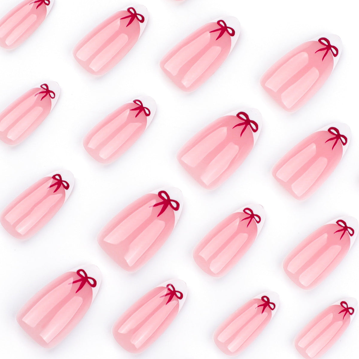 Burgundy Bow French white French press-on nails