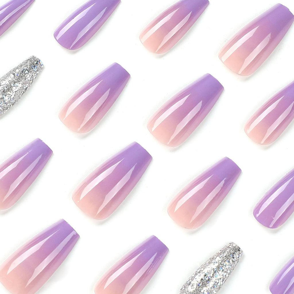 Purple Silver Fade glitter press-on nails