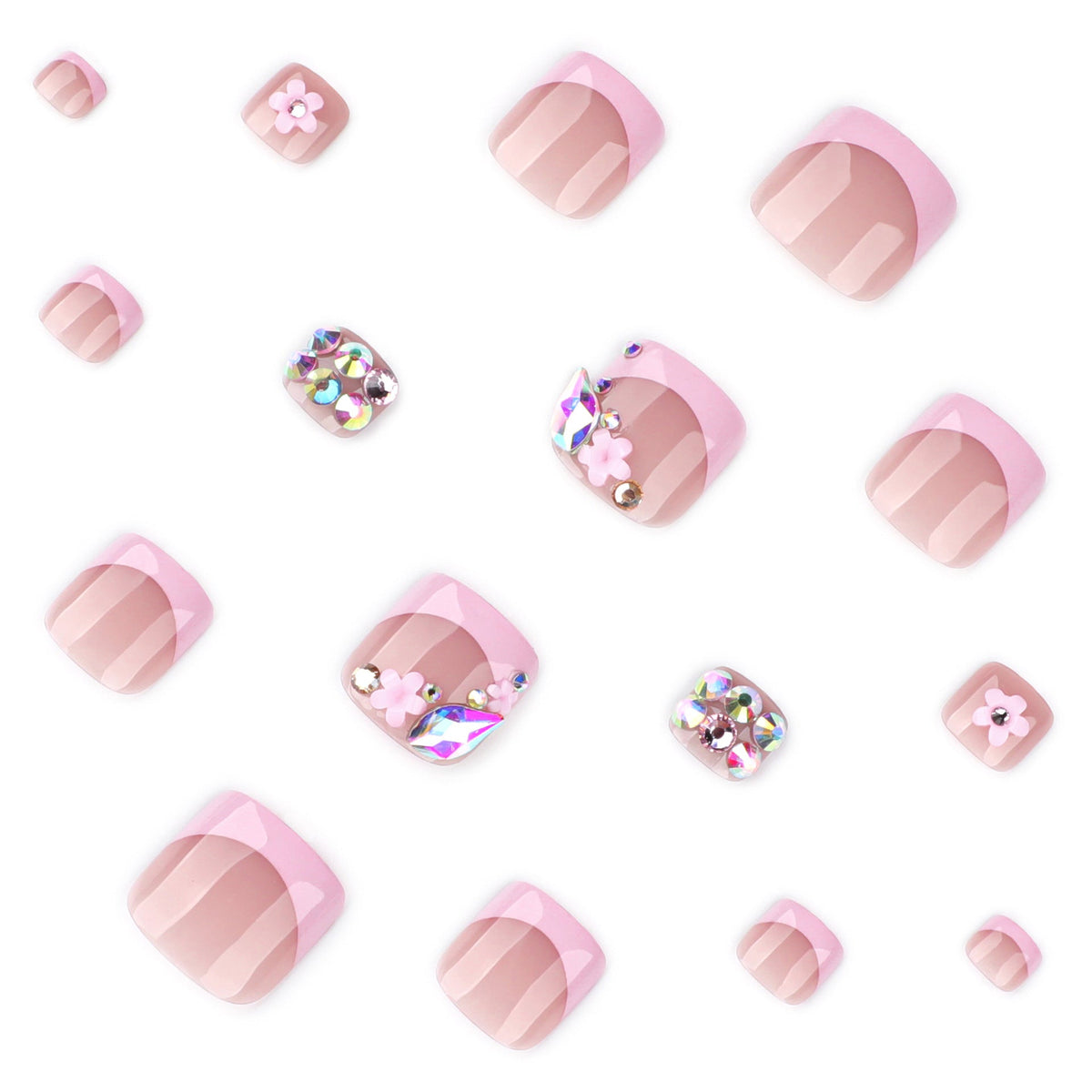 Blush French short square press-on toenails