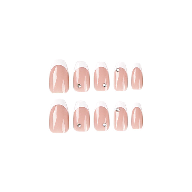 Crystal White French short ballet press-on nails