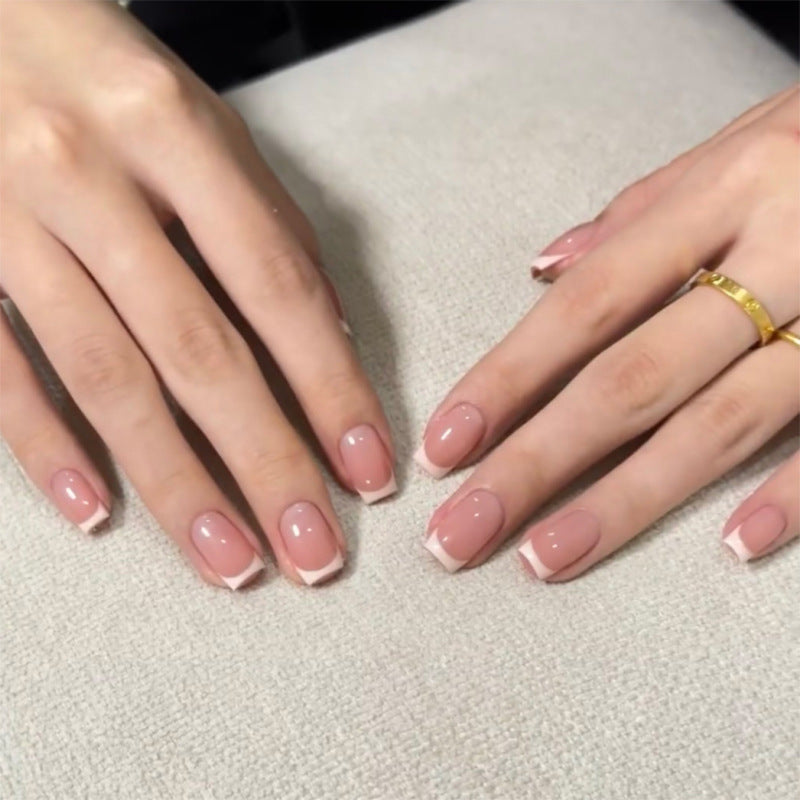 White Burst French short square press-on nails
