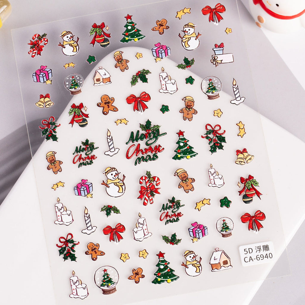 Holiday 5D Santa and elk nail stickers