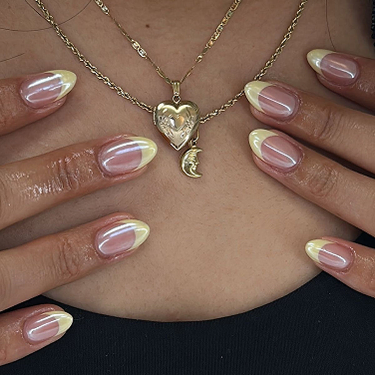 Pale Lemon French almond press-on nails